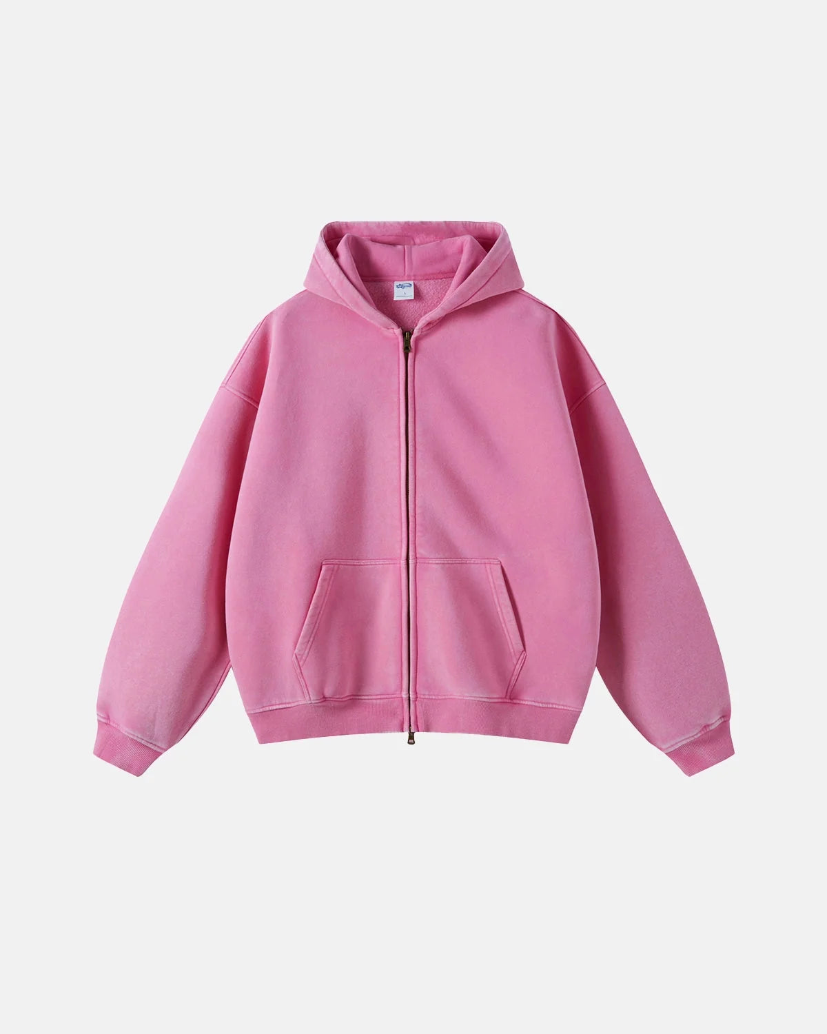 Omygoods Washed Distressed Fleece Zip Up Hoodie