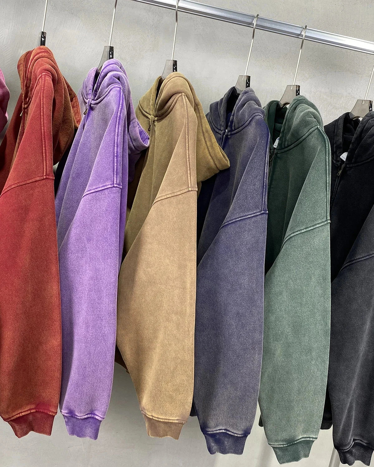 Omygoods Washed Distressed Fleece Zip Up Hoodie