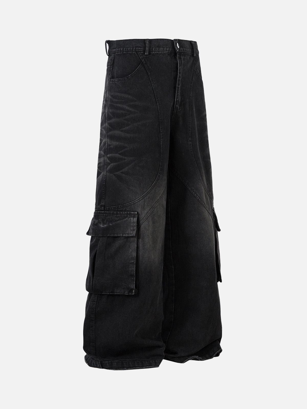 Omygoods Washed Distressed Multi-Pocket Cargo Jeans