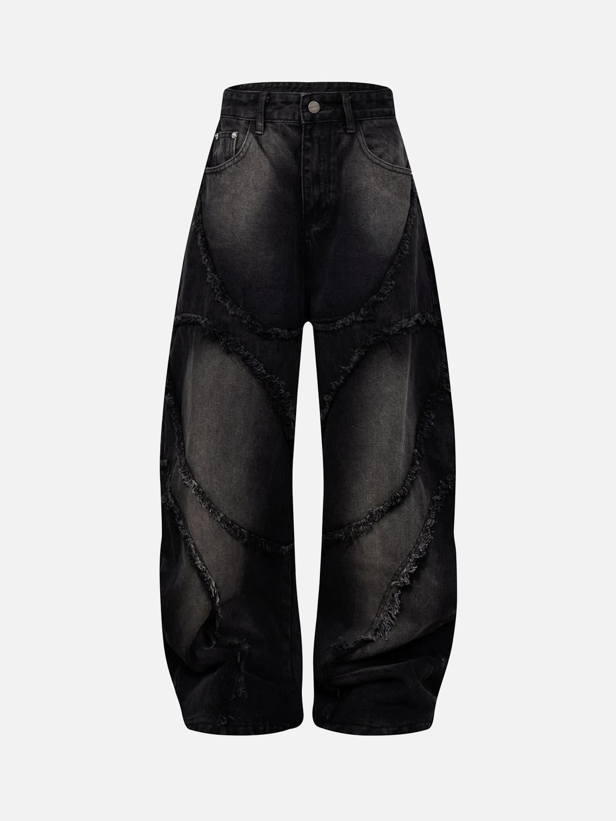 Omygoods Washed Distressed Raw Edge Barrel Jeans