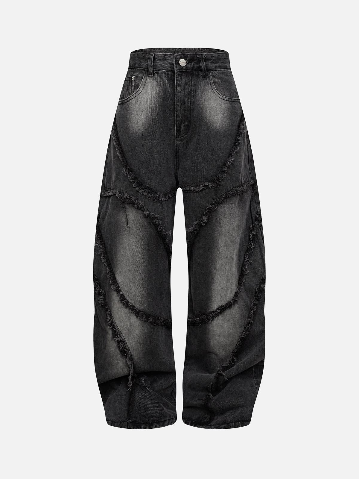 Omygoods Washed Distressed Raw Edge Barrel Jeans