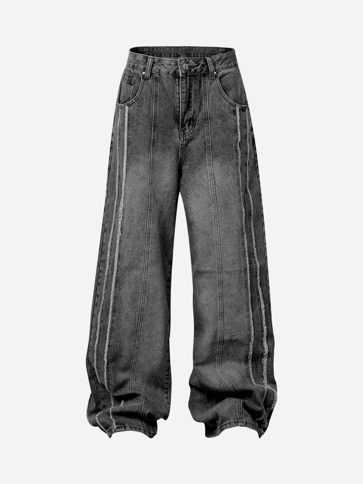 Omygoods Washed Distressed Raw Edge Baggy Jeans