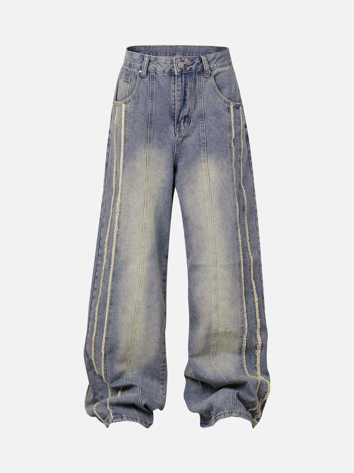 Omygoods Washed Distressed Raw Edge Baggy Jeans