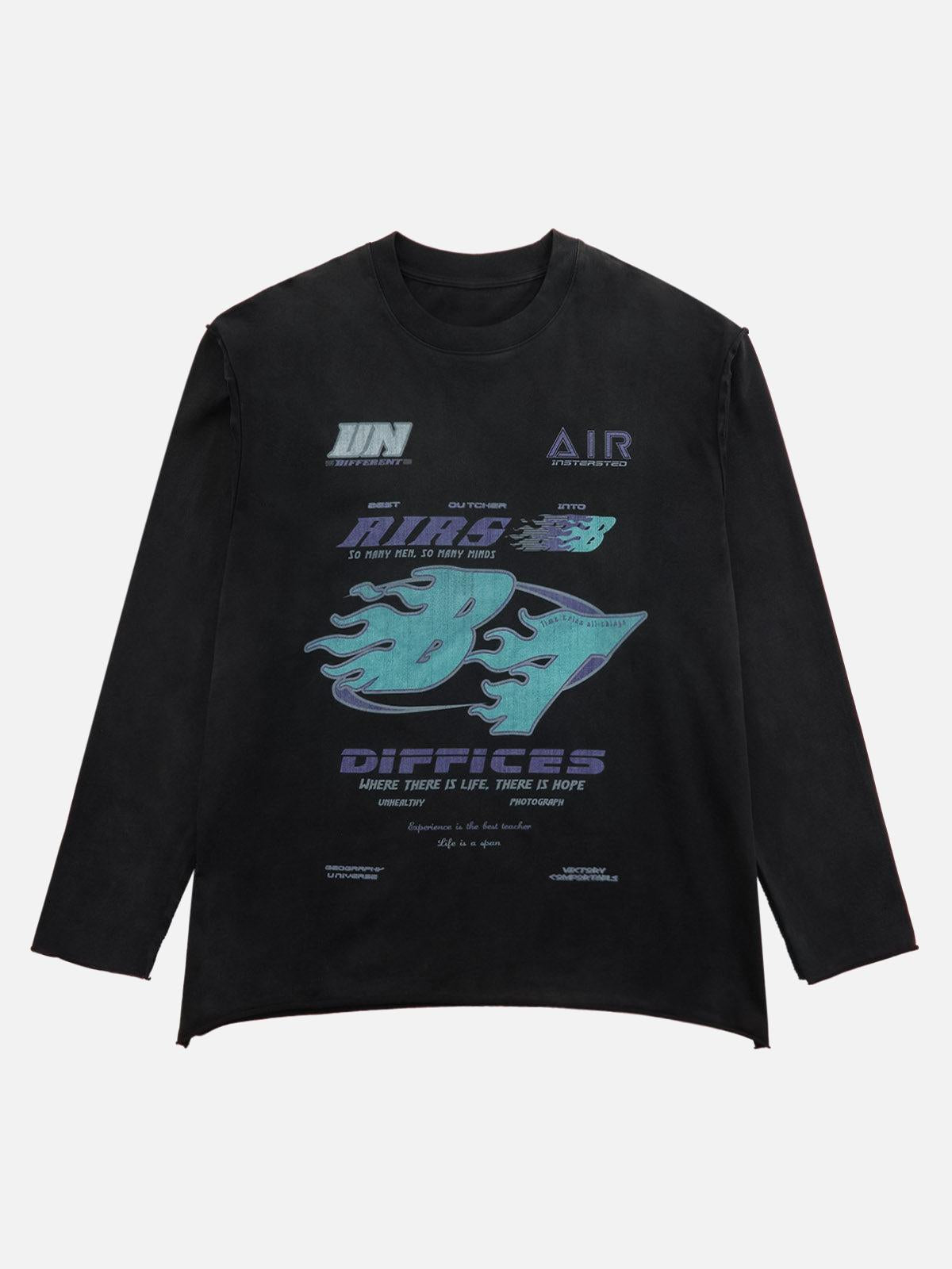 Omygoods Washed Edge Long Sleeve T-Shirt