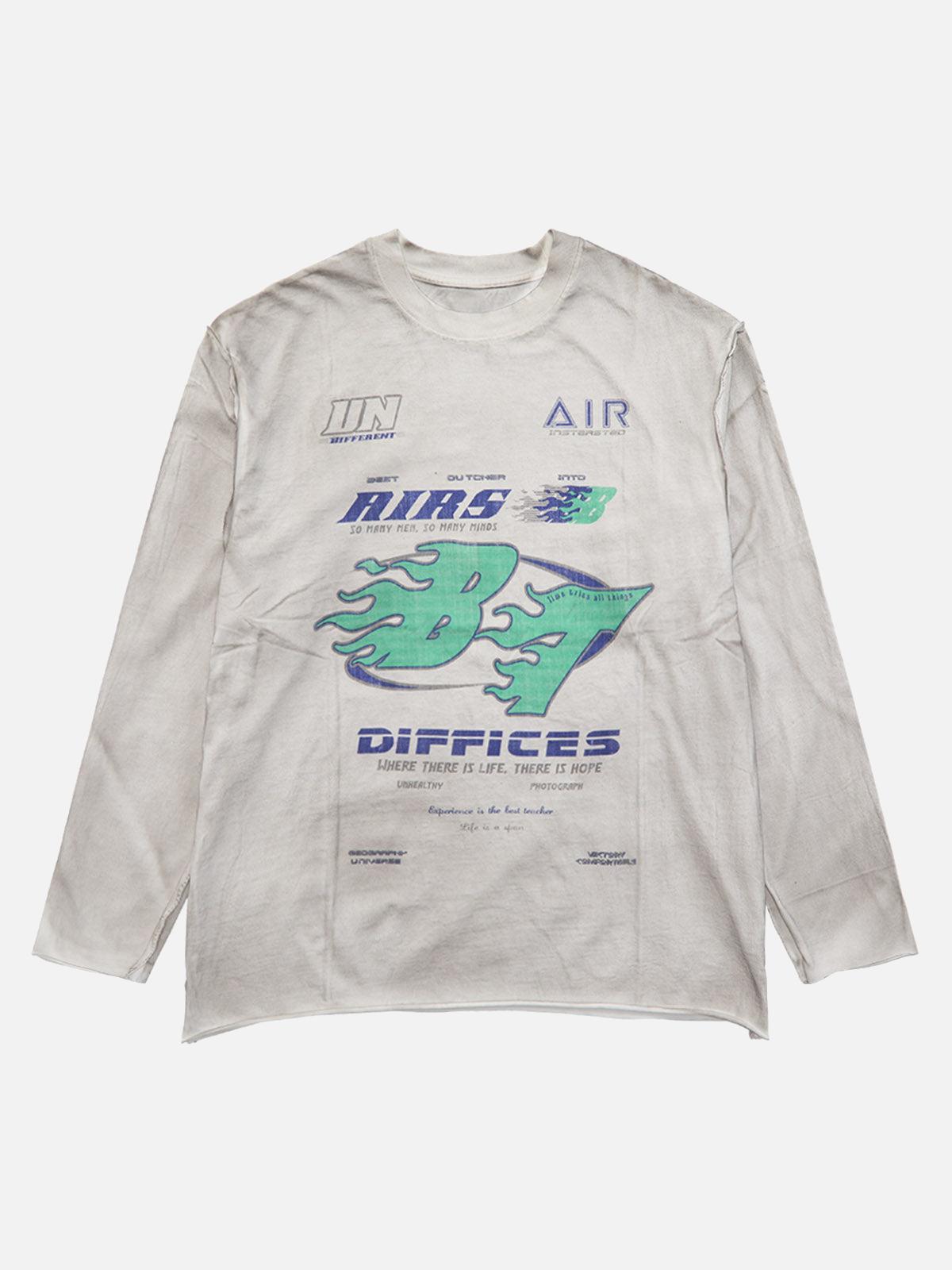Omygoods Washed Edge Long Sleeve T-Shirt