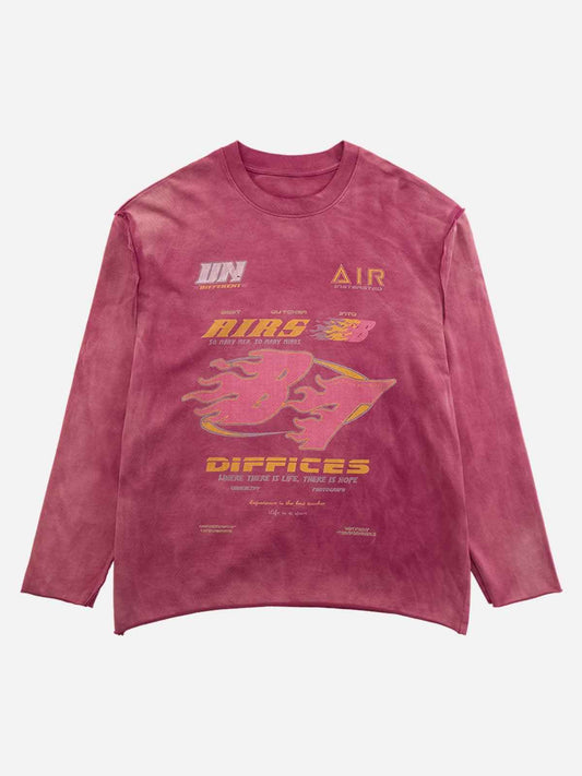 Omygoods Washed Edge Long Sleeve T-Shirt