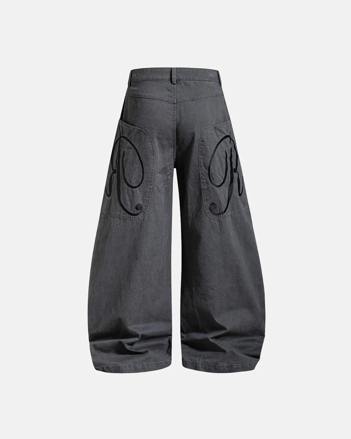 Omygoods Washed Embroidered Barrel Cargo Pants