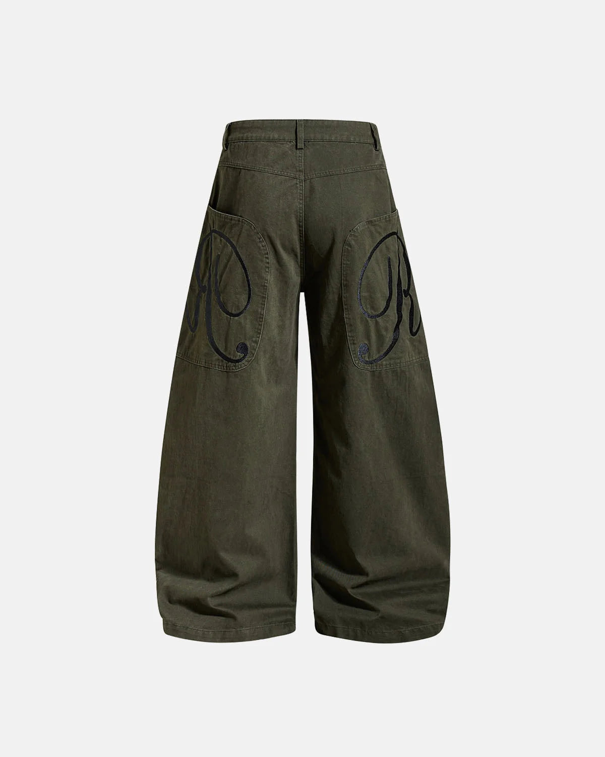 Omygoods Washed Embroidered Barrel Cargo Pants