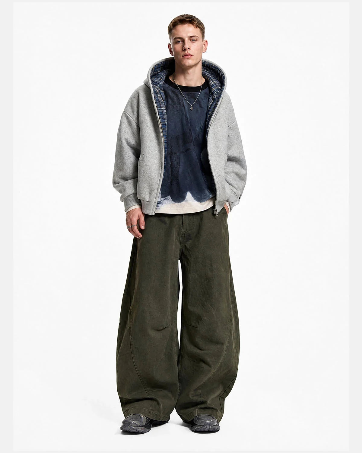 Omygoods Washed Embroidered Barrel Cargo Pants