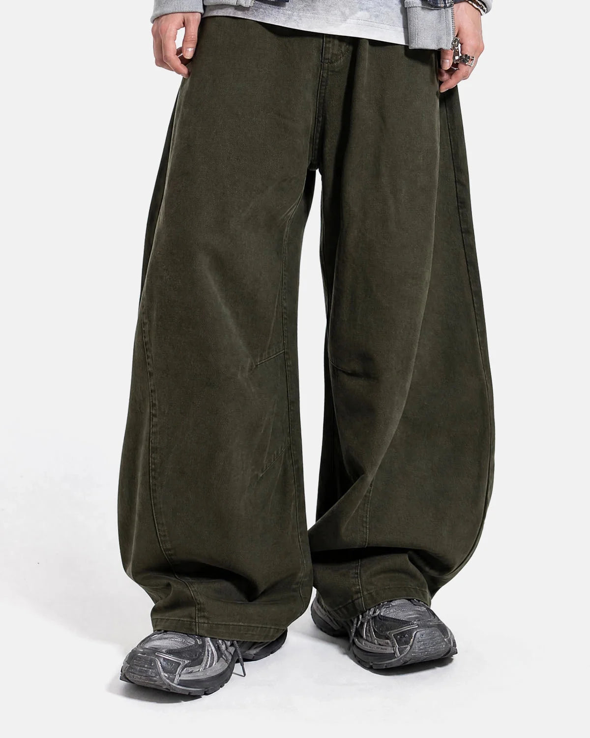 Omygoods Washed Embroidered Barrel Cargo Pants