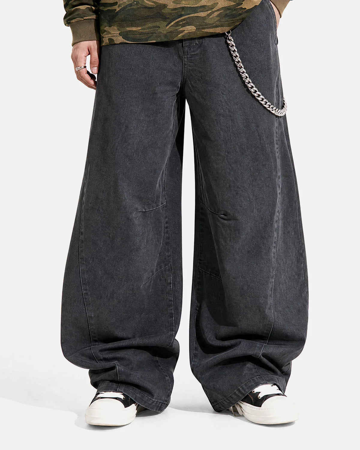 Omygoods Washed Embroidered Barrel Cargo Pants