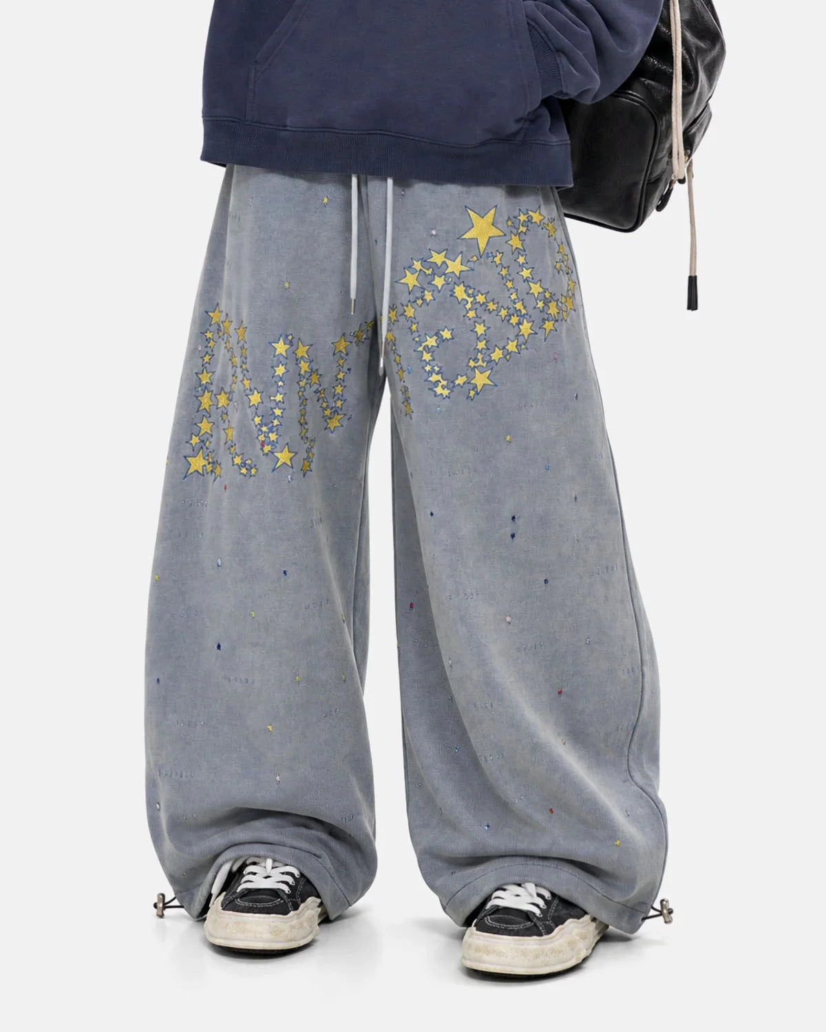 Omygoods Washed Embroidered Star Barrel Sweatpants