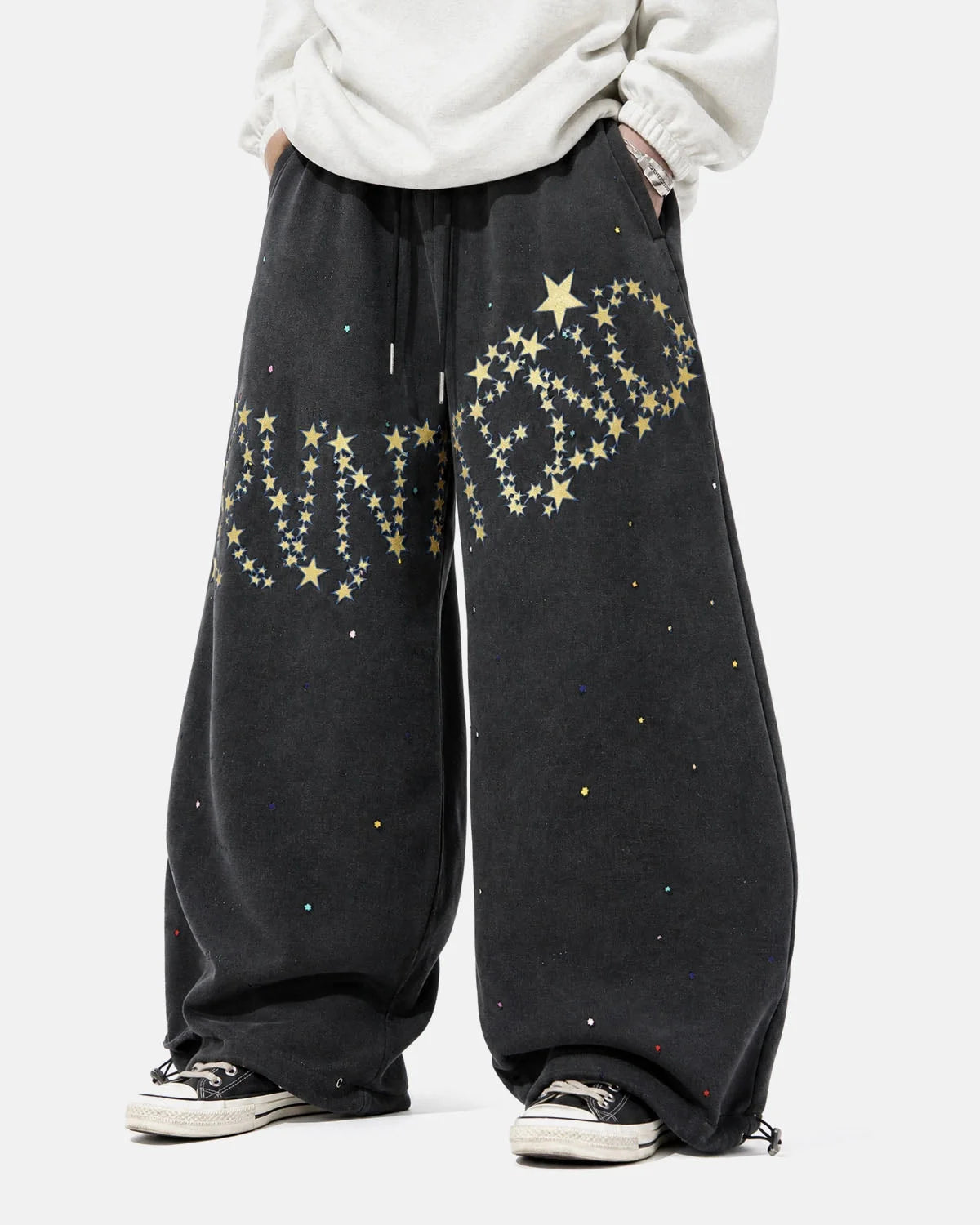 Omygoods Washed Embroidered Star Barrel Sweatpants