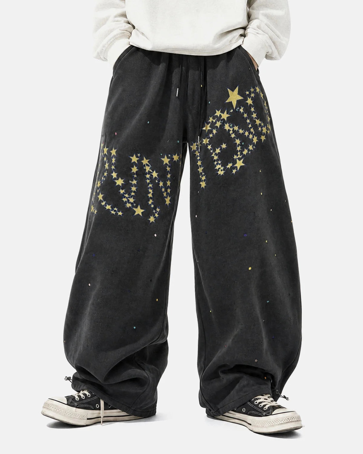 Omygoods Washed Embroidered Star Barrel Sweatpants