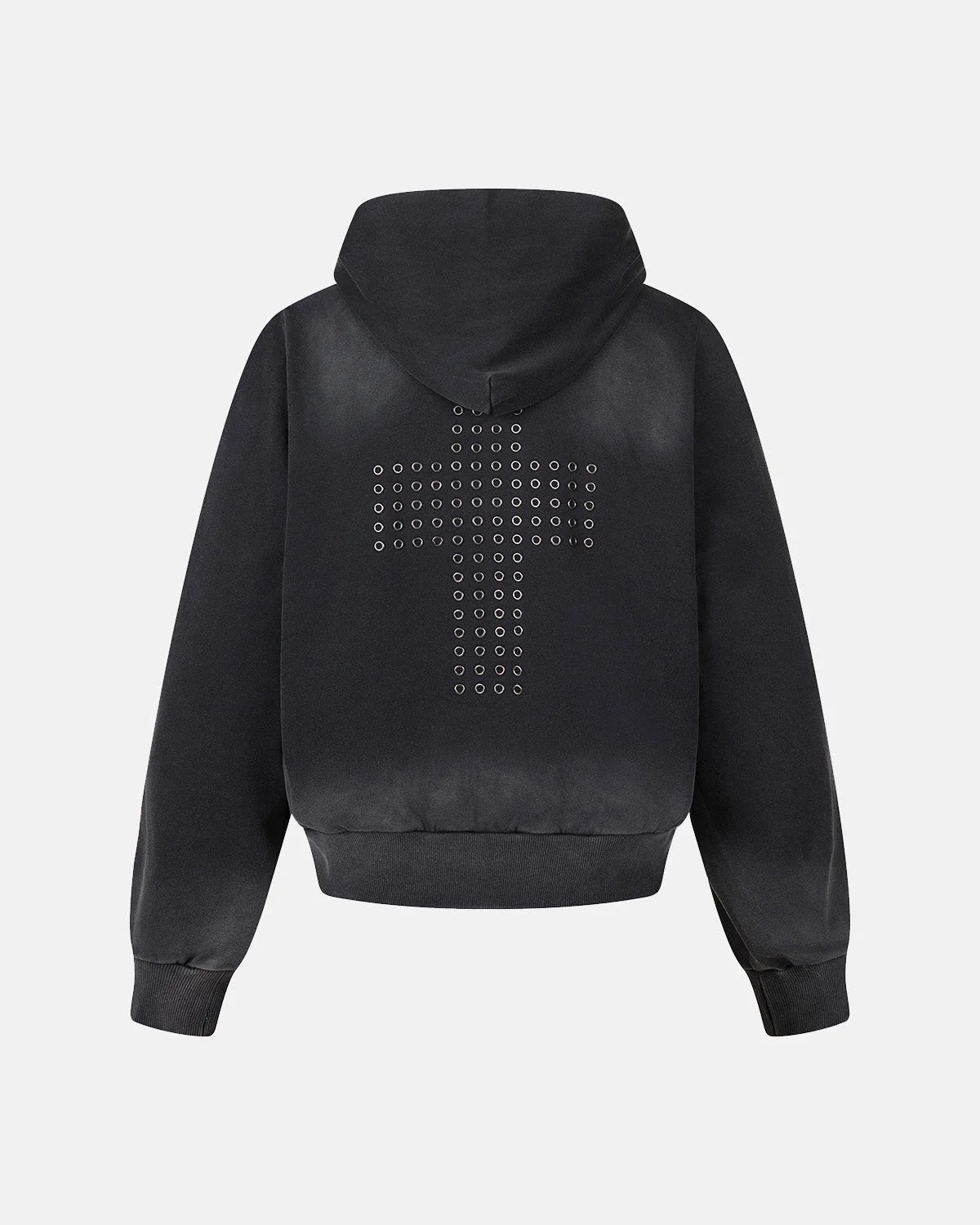 Omygoods Washed Eyelet Cross Zip Up Hoodie