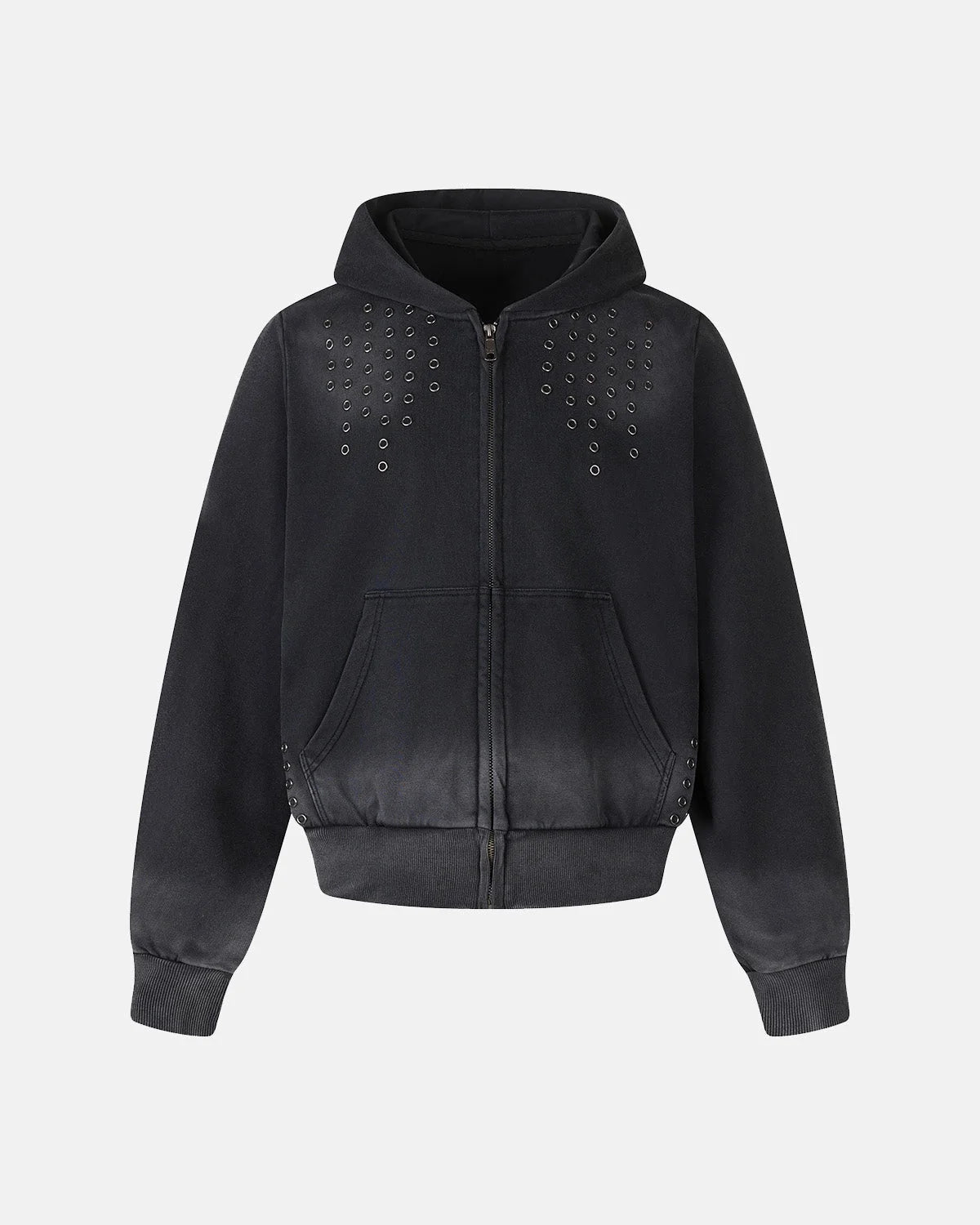 Omygoods Washed Eyelet Cross Zip Up Hoodie