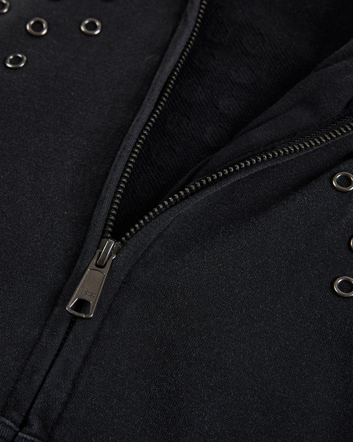 Omygoods Washed Eyelet Cross Zip Up Hoodie