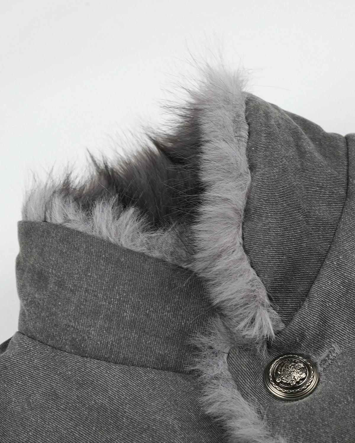 Omygoods Washed Faux Fur Lined Boxy Jacket