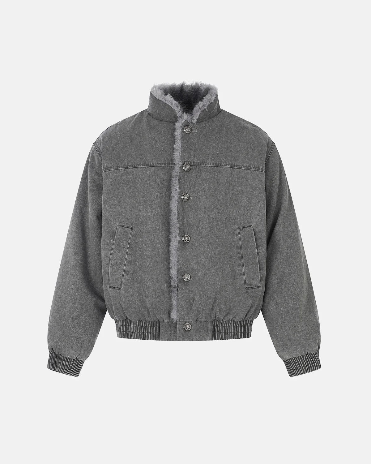 Omygoods Washed Faux Fur Lined Boxy Jacket