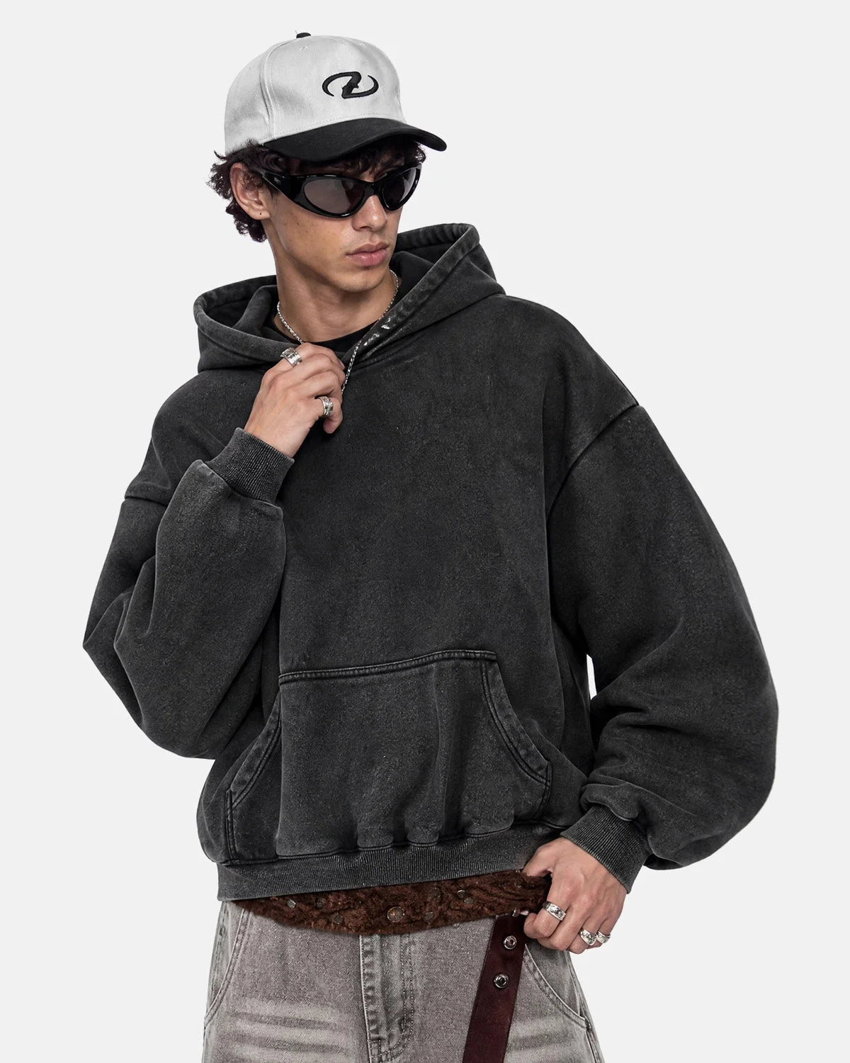 Omygoods Washed Fleece Boxy Hoodie