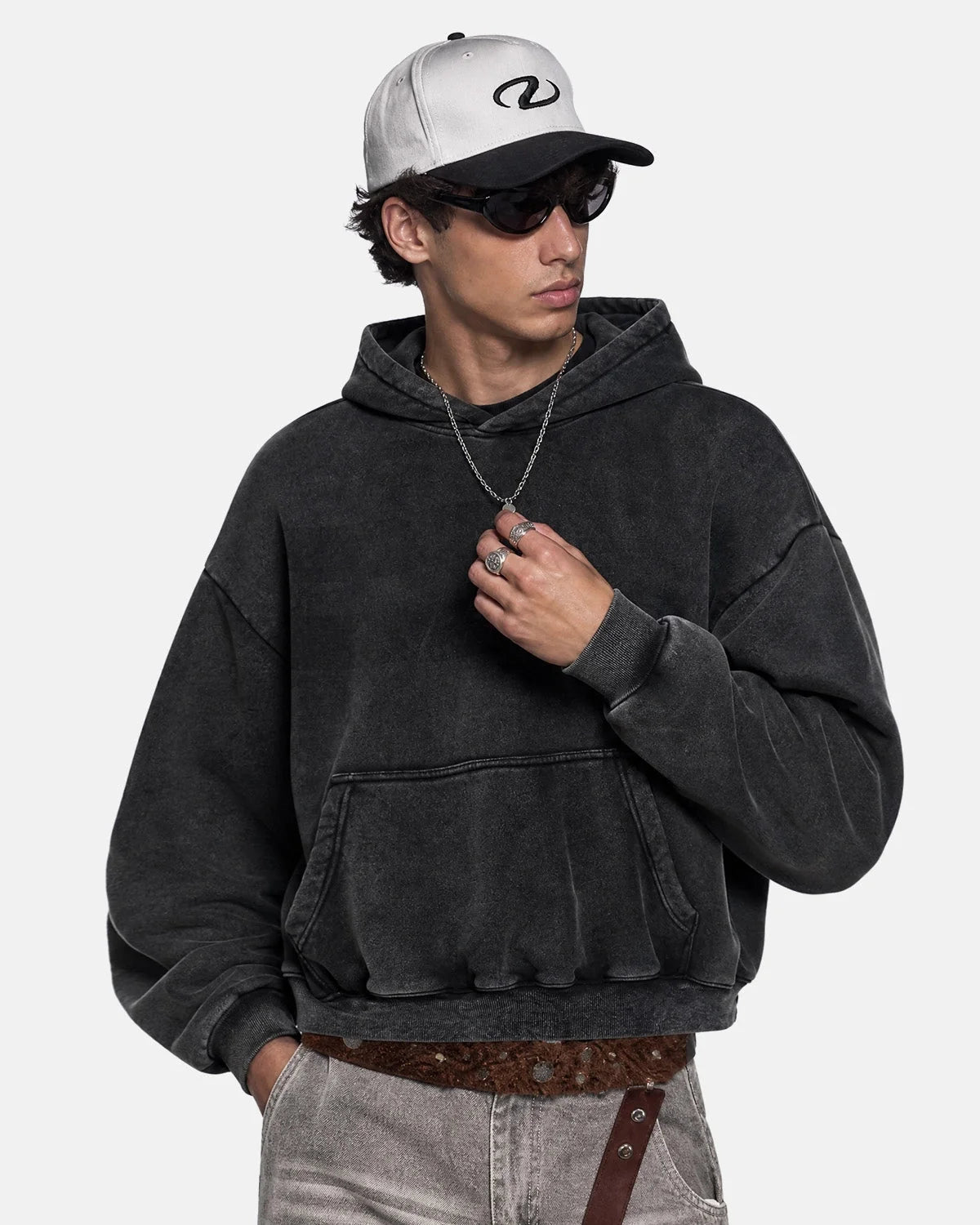 Omygoods Washed Fleece Boxy Hoodie