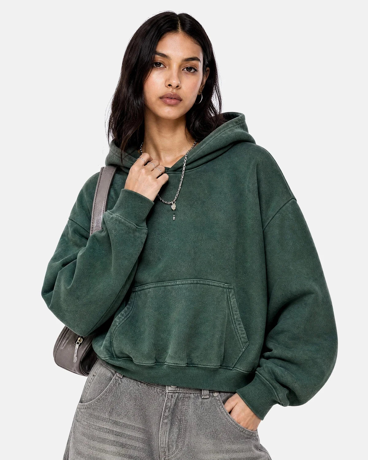 Omygoods Washed Fleece Boxy Hoodie