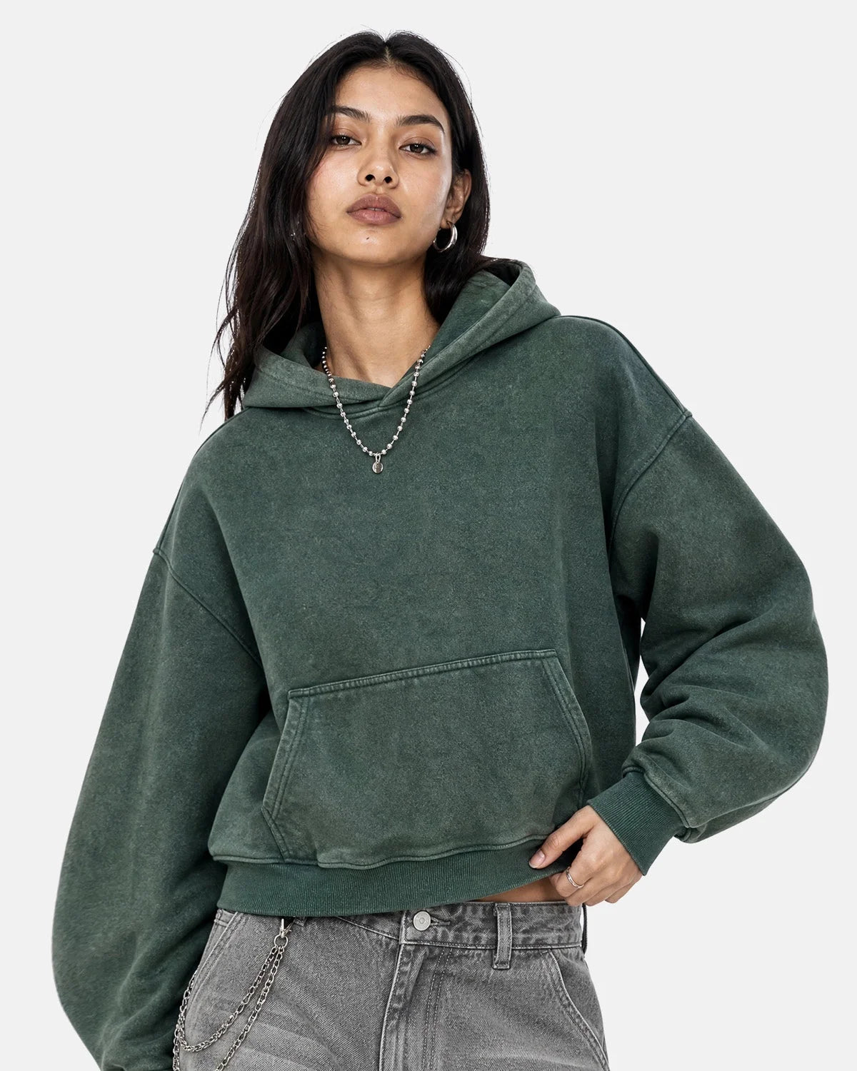 Omygoods Washed Fleece Boxy Hoodie