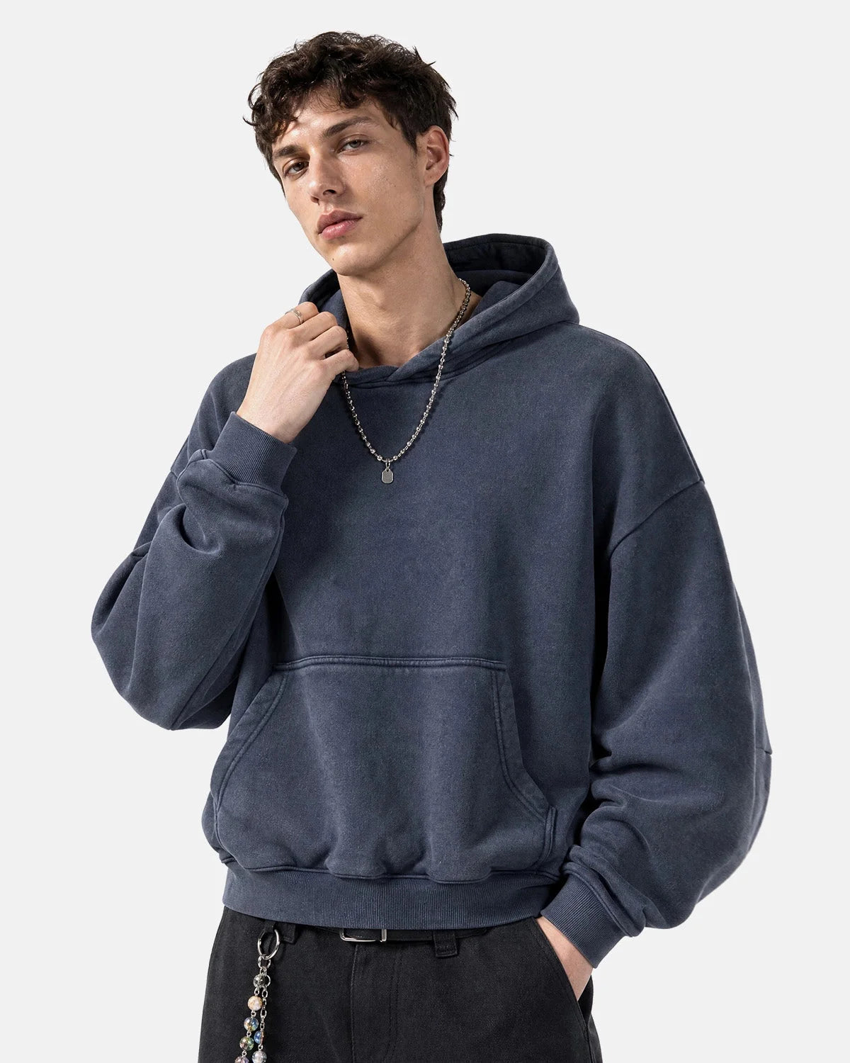 Omygoods Washed Fleece Boxy Hoodie