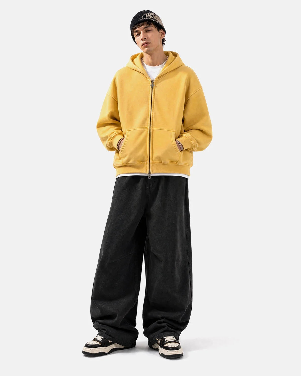 Omygoods Washed Fleece Oversized Zip Up Hoodie