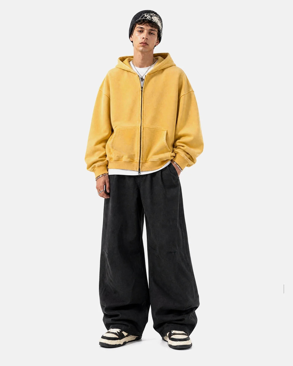 Omygoods Washed Fleece Oversized Zip Up Hoodie