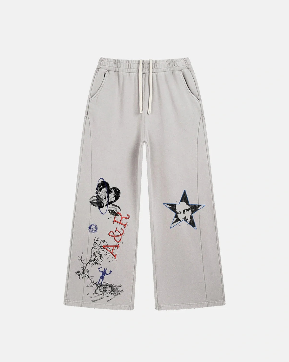 Omygoods Washed Graffiti Graphic Wide-Leg Sweatpants