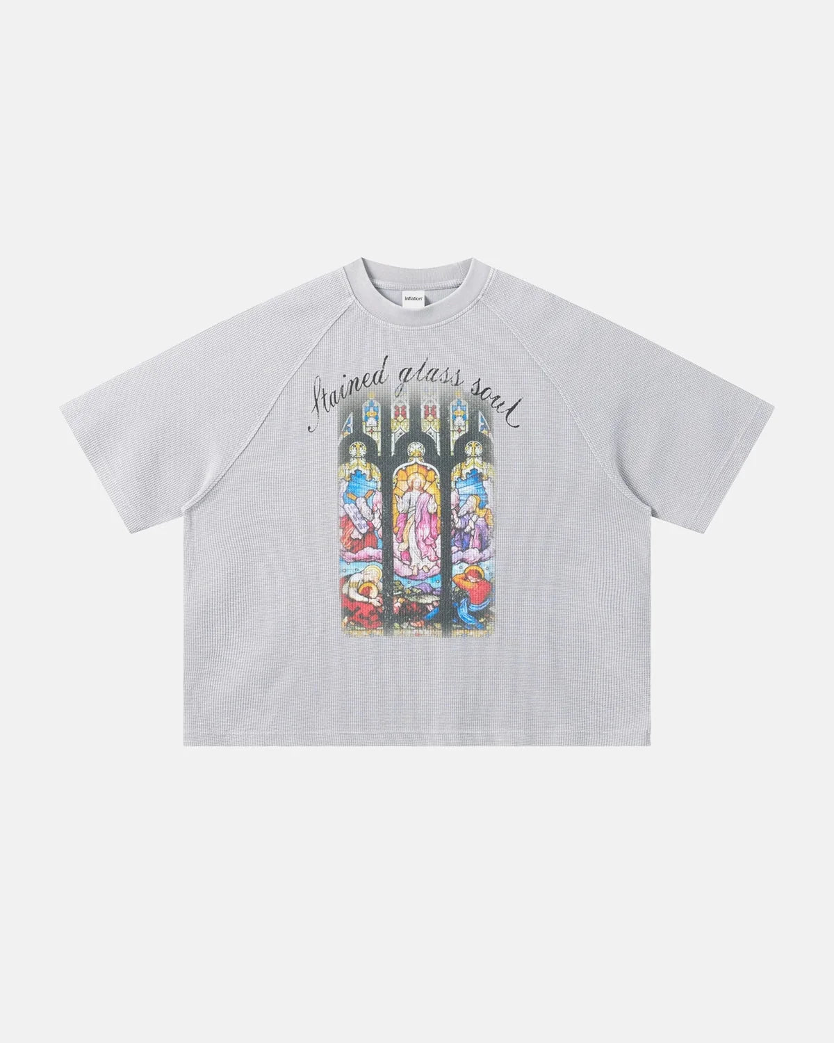 Omygoods Washed Graphic Boxy Waffle T-Shirt