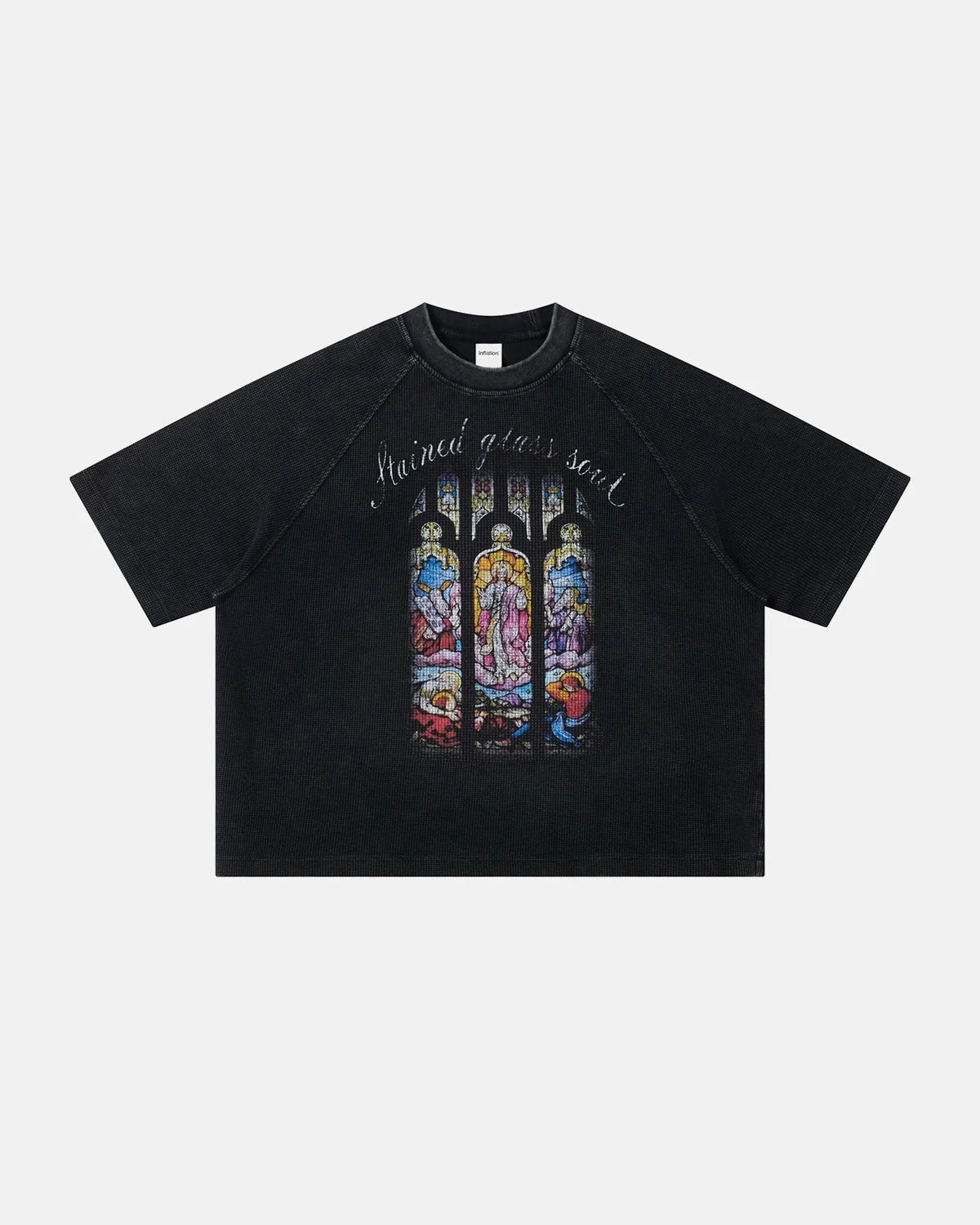 Omygoods Washed Graphic Boxy Waffle T-Shirt