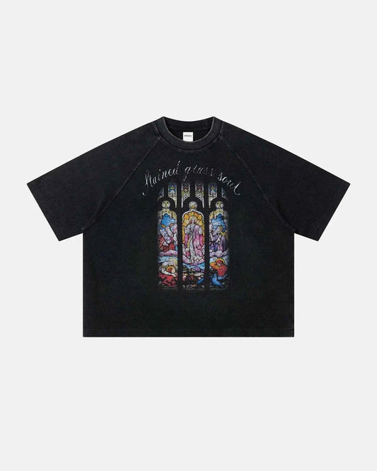 Omygoods Washed Graphic Boxy Waffle T-Shirt