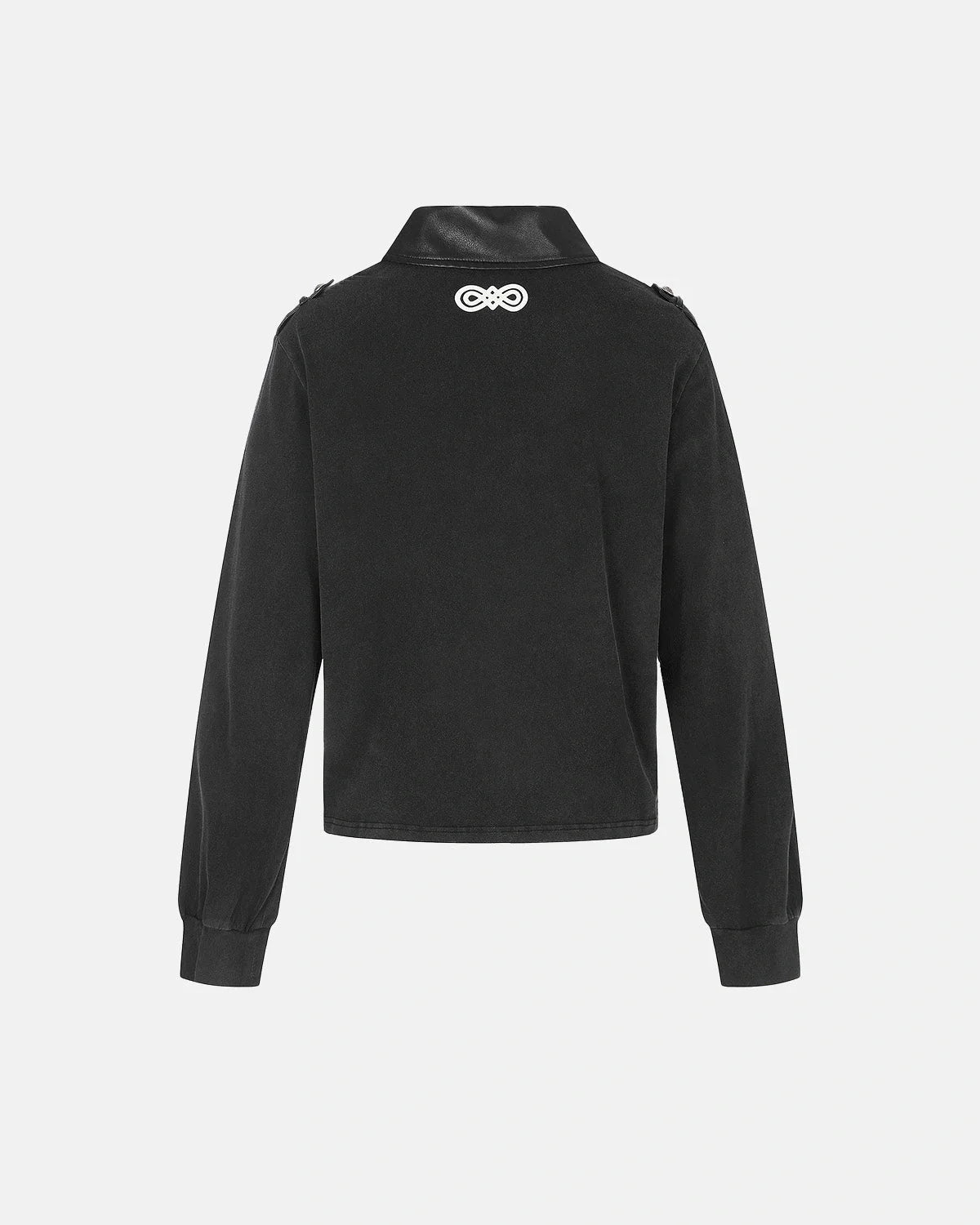 Omygoods Washed Graphic Long Sleeve Polo Shirt