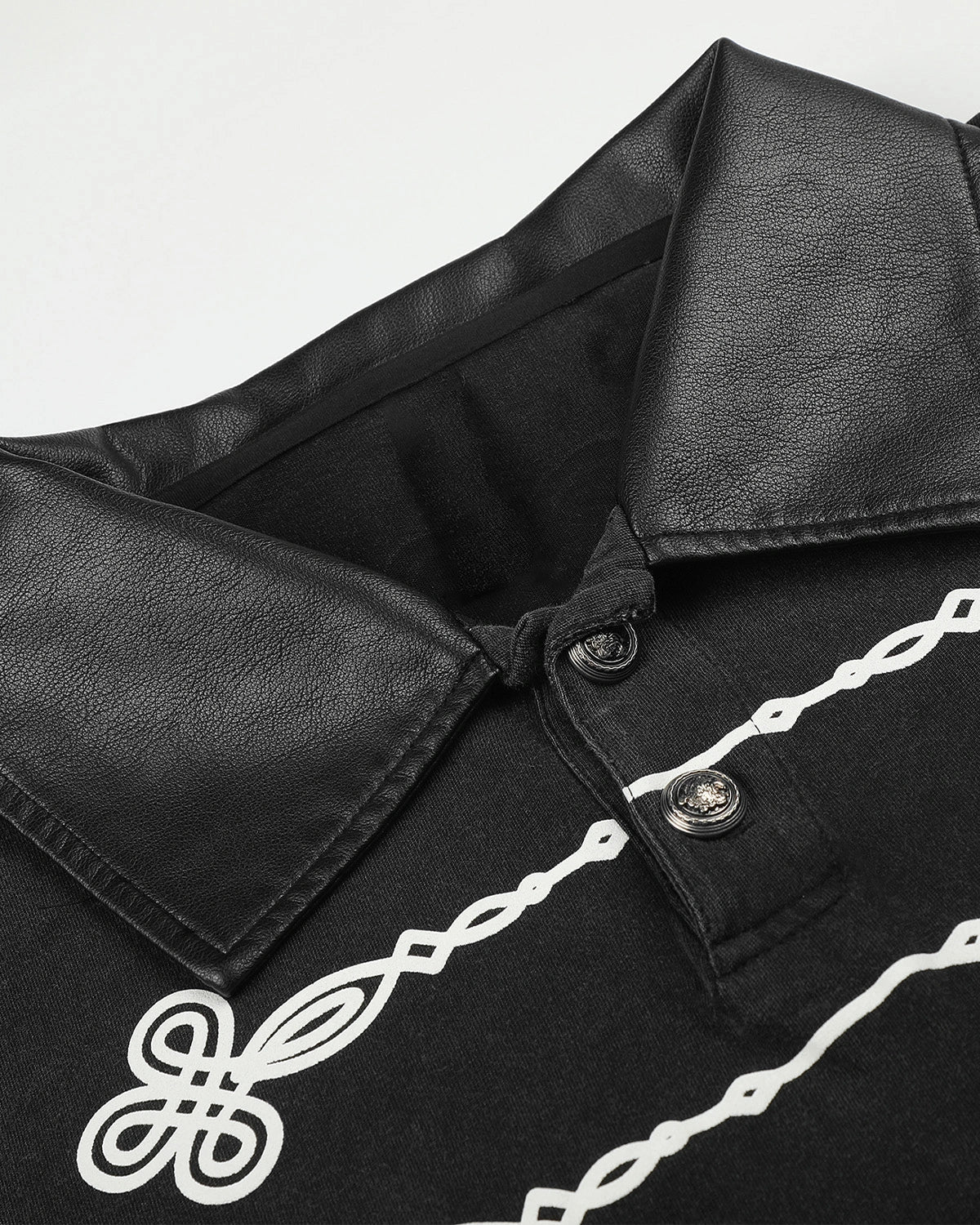 Omygoods Washed Graphic Long Sleeve Polo Shirt