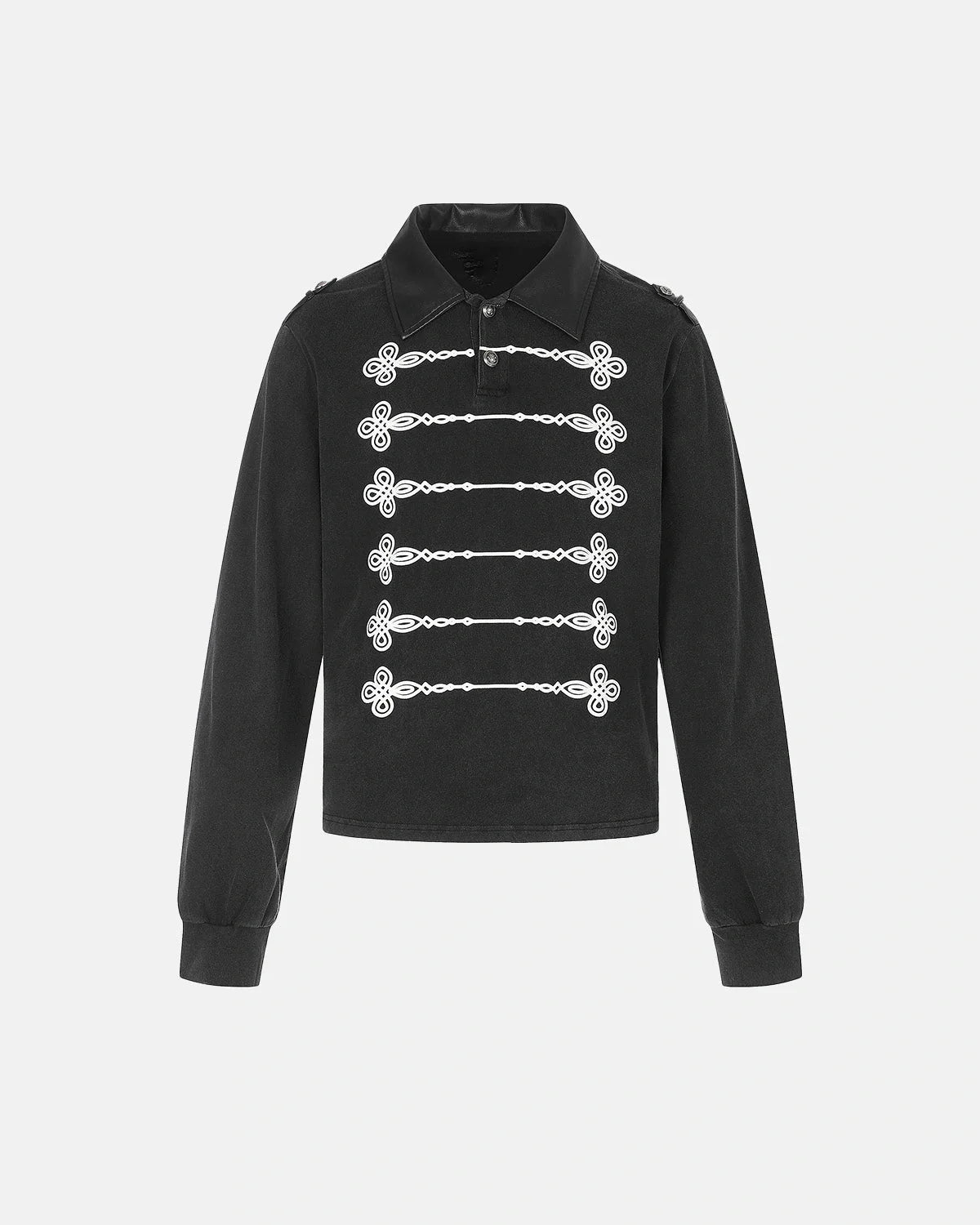 Omygoods Washed Graphic Long Sleeve Polo Shirt