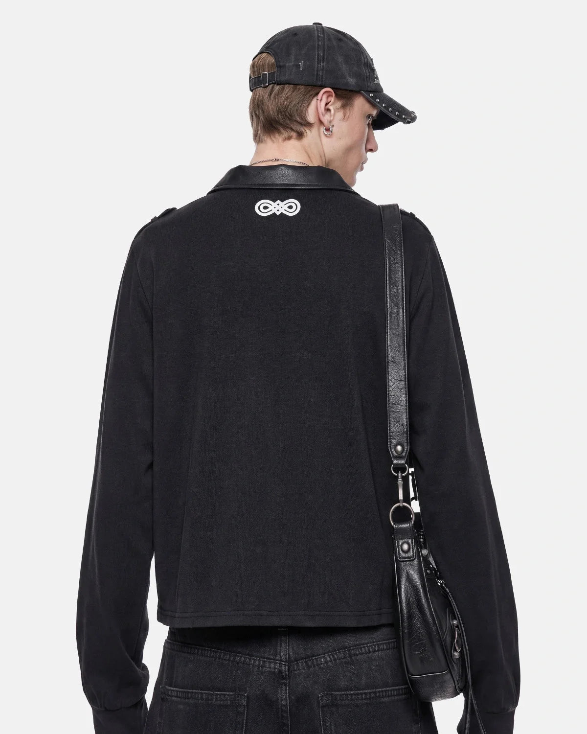 Omygoods Washed Graphic Long Sleeve Polo Shirt