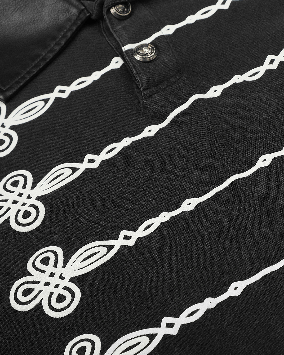 Omygoods Washed Graphic Long Sleeve Polo Shirt