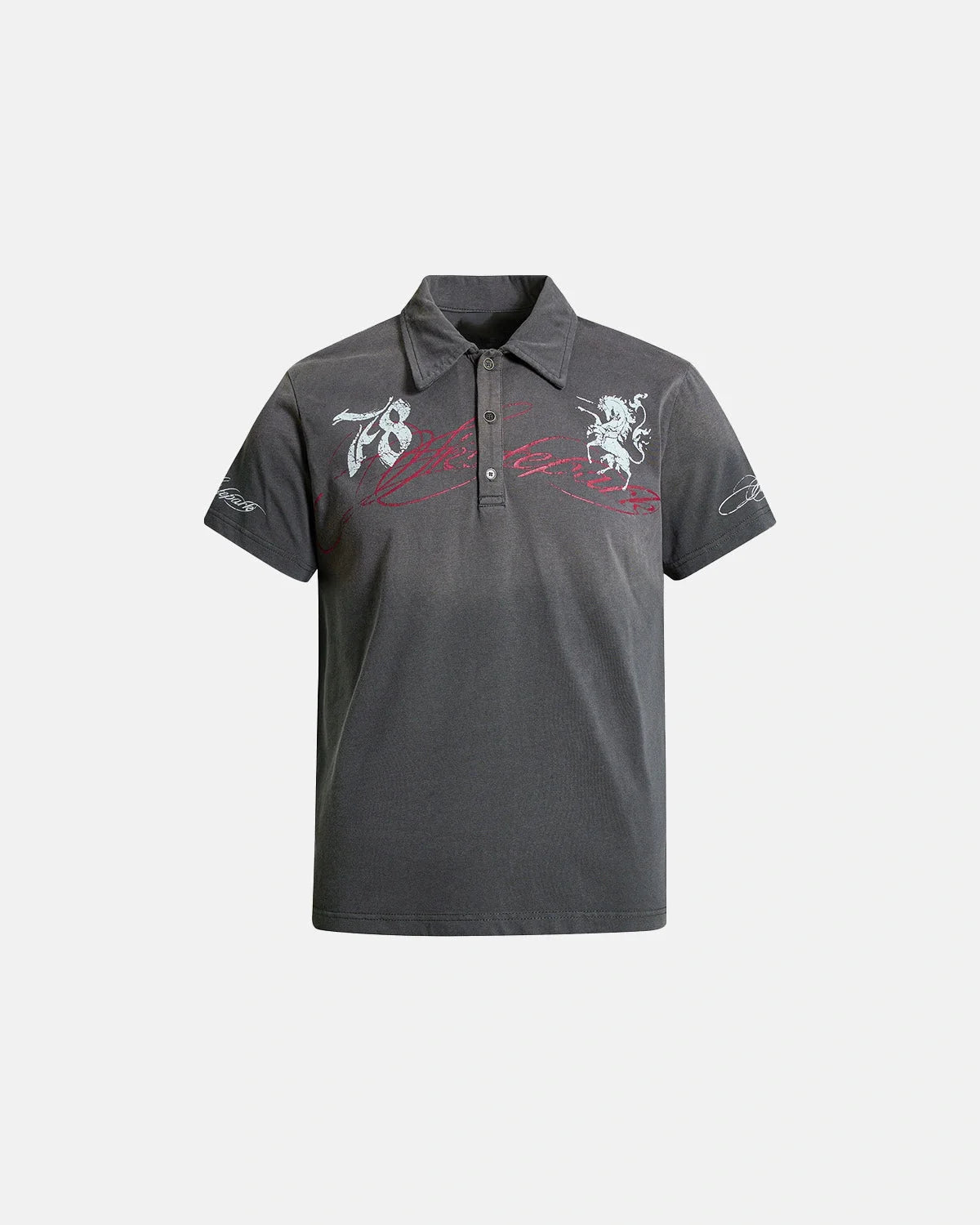 Omygoods Washed Graphic Polo Shirt