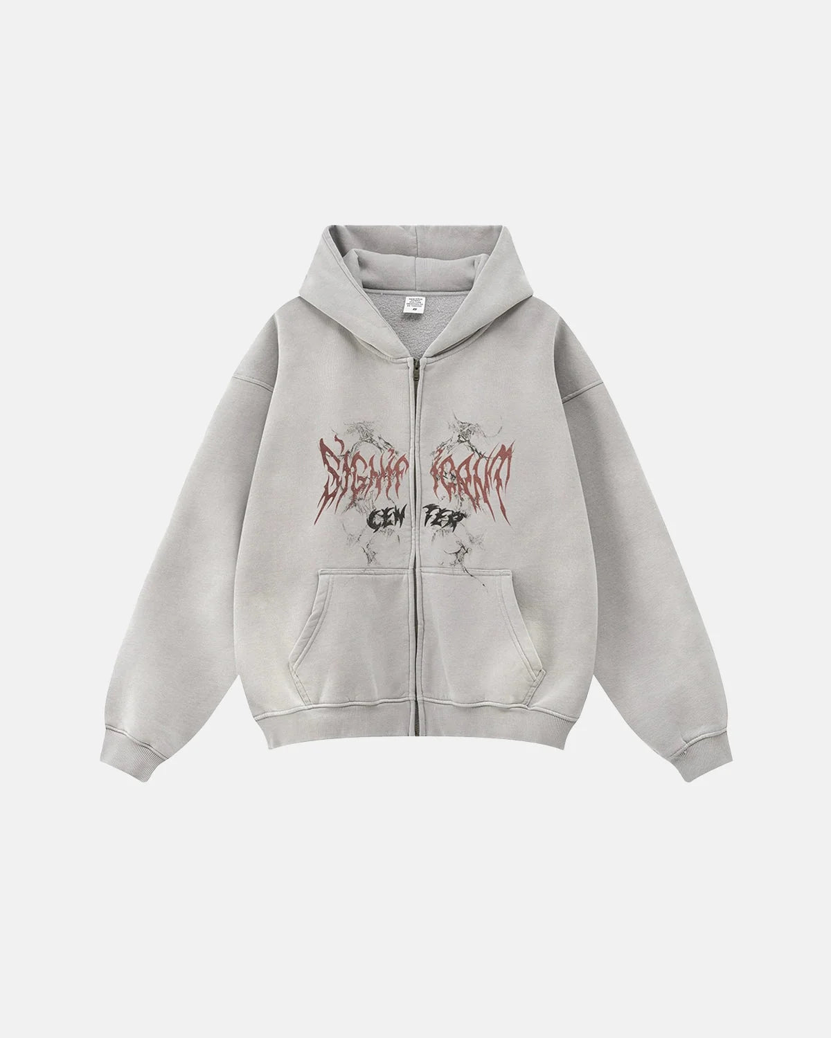 Omygoods Washed Graphic Zip Up Hoodie