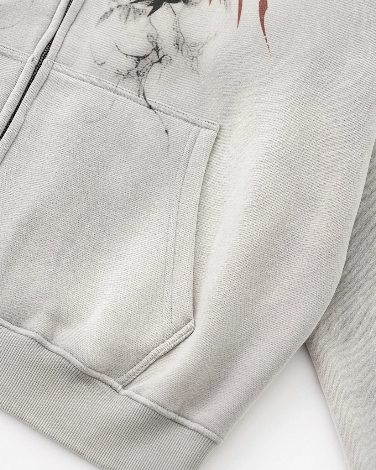 Omygoods Washed Graphic Zip Up Hoodie