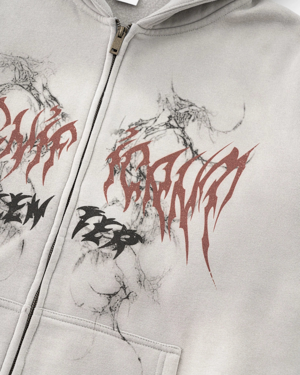Omygoods Washed Graphic Zip Up Hoodie