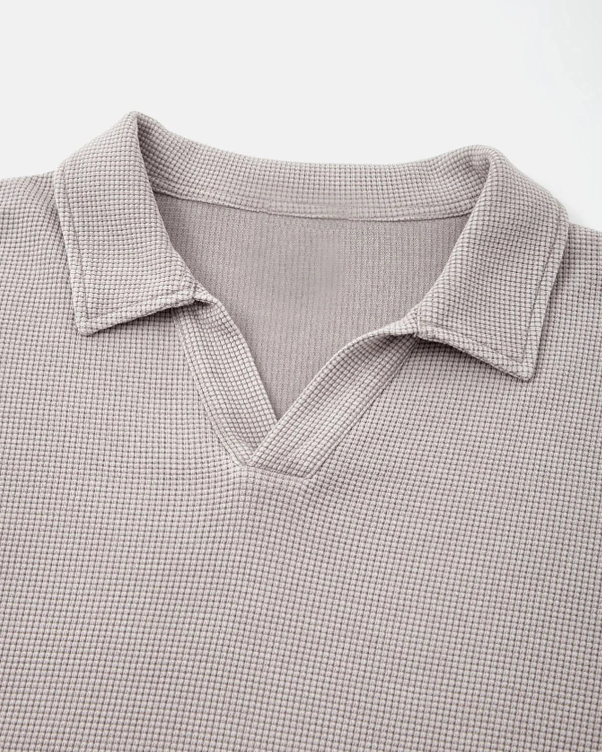 Omygoods Washed Johnny Collar Boxy Waffle Polo Shirt