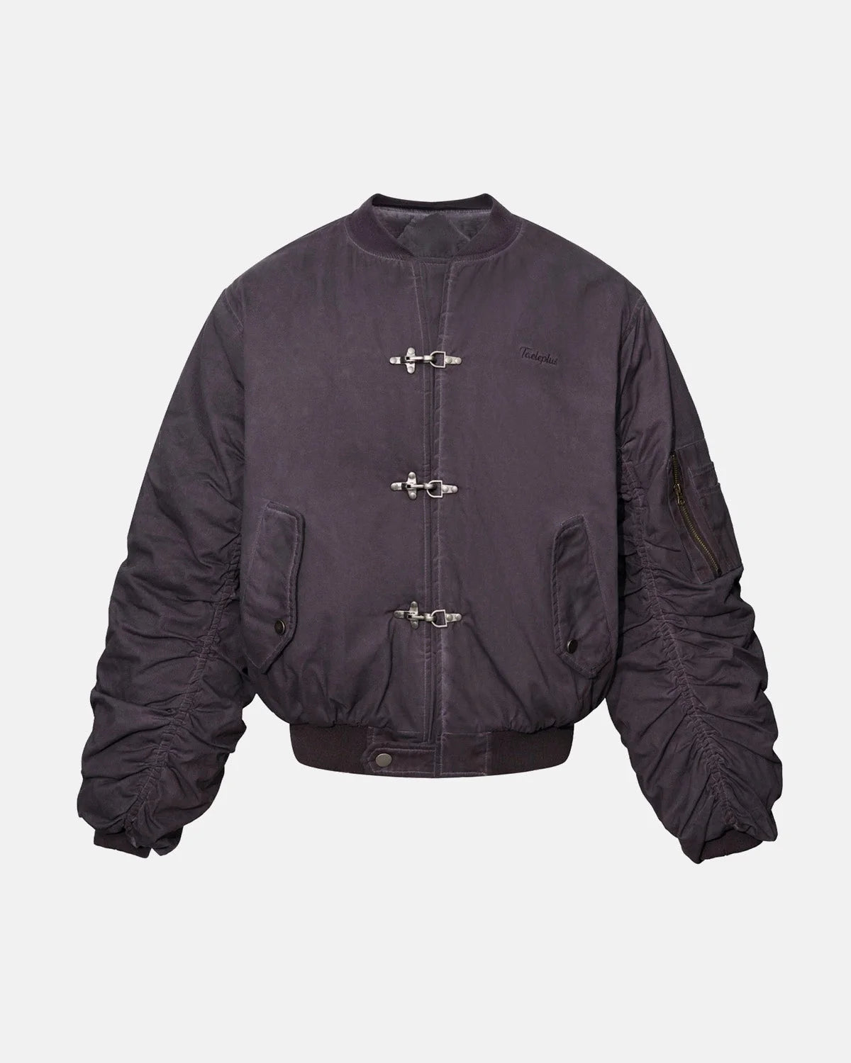 Omygoods Washed Metal Clasp Bomber Jacket