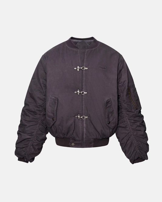 Omygoods Washed Metal Clasp Bomber Jacket