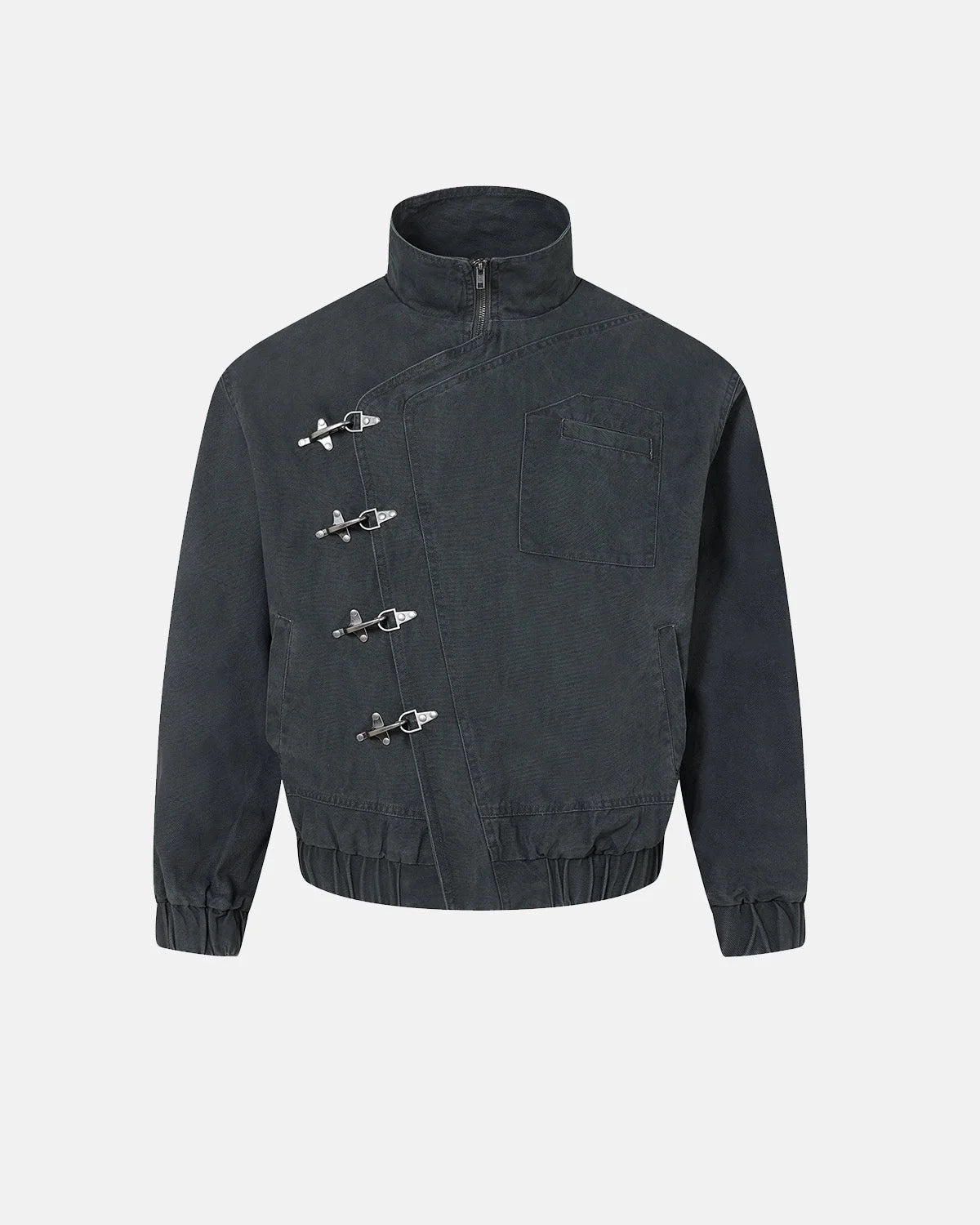 Omygoods Washed Metal Clasp Boxy Jacket