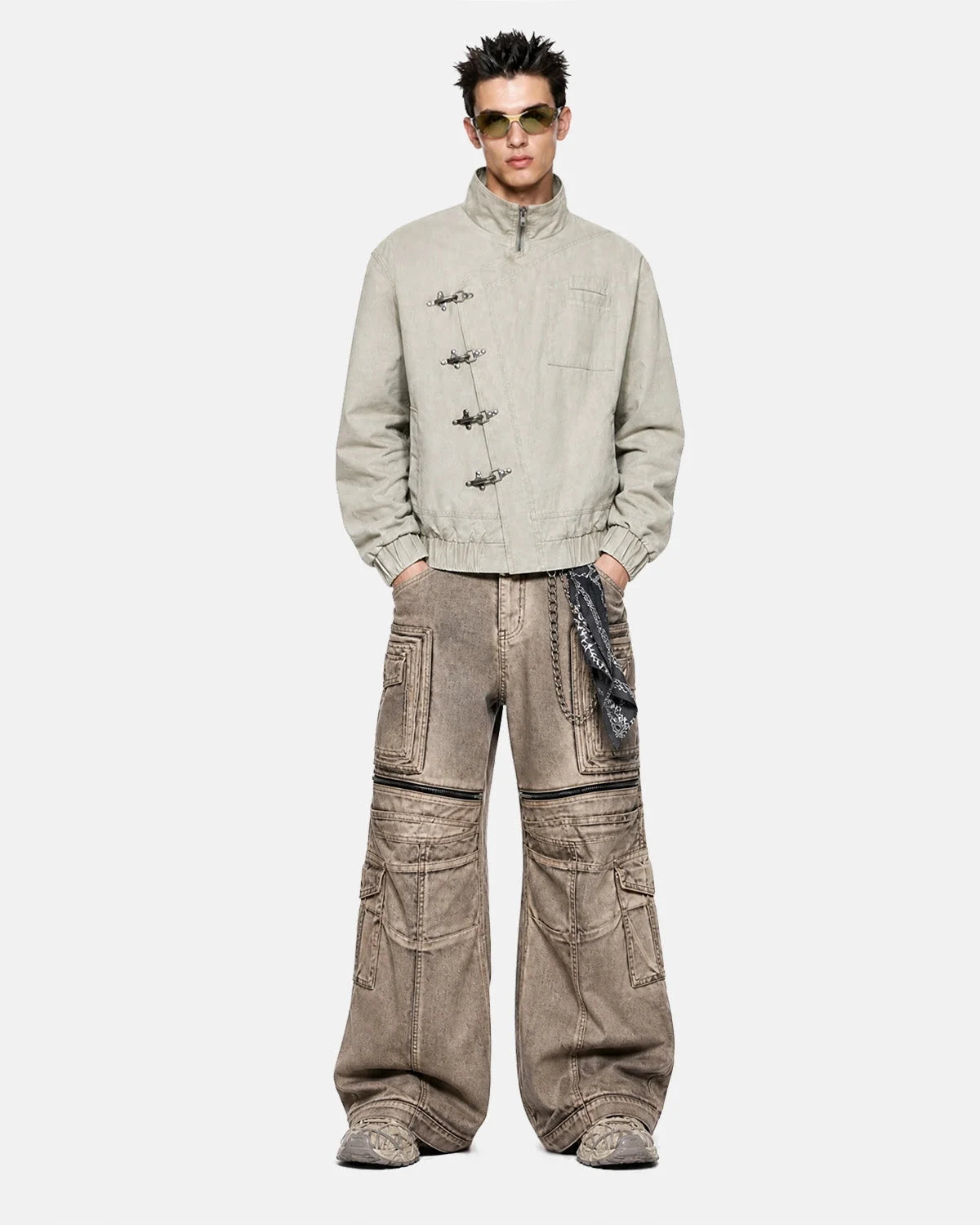 Omygoods Washed Metal Clasp Boxy Jacket