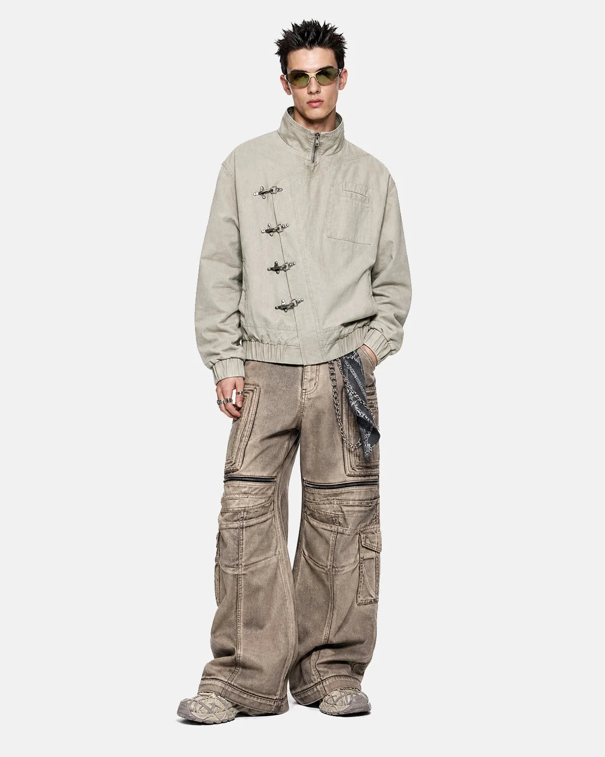 Omygoods Washed Metal Clasp Boxy Jacket