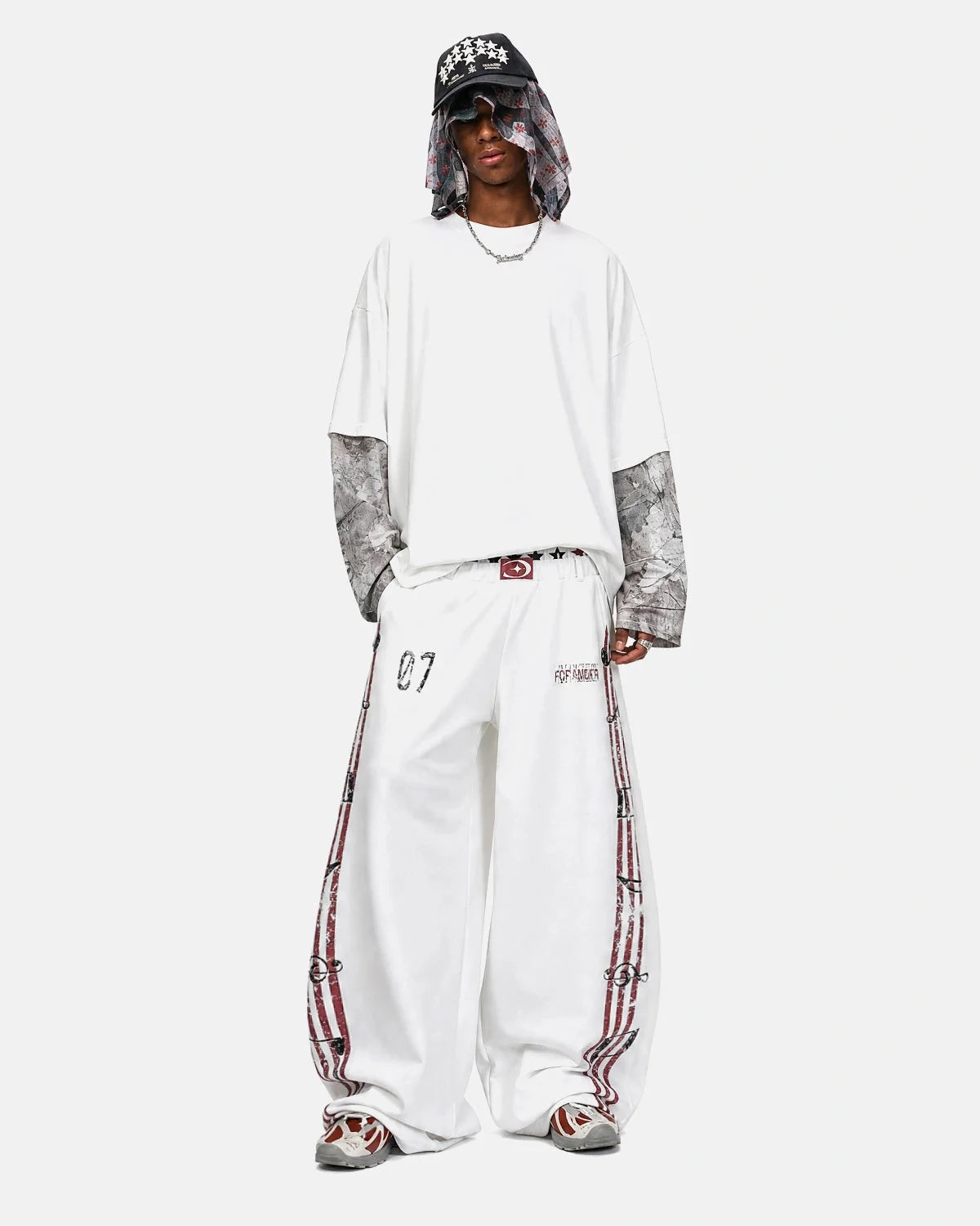 Omygoods Washed Music Graphic Barrel Sweatpants